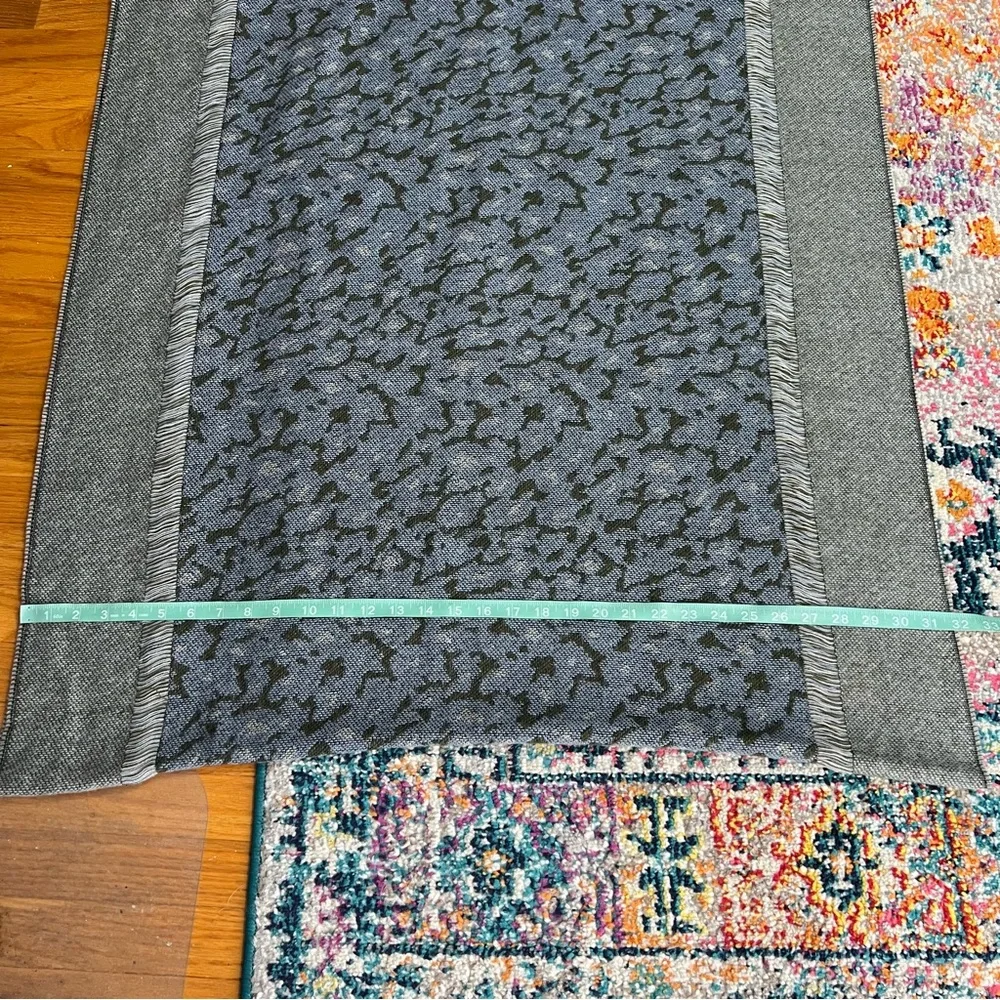 Anthropologie Green Blue Patterned Blend Fringe‎ Scarf